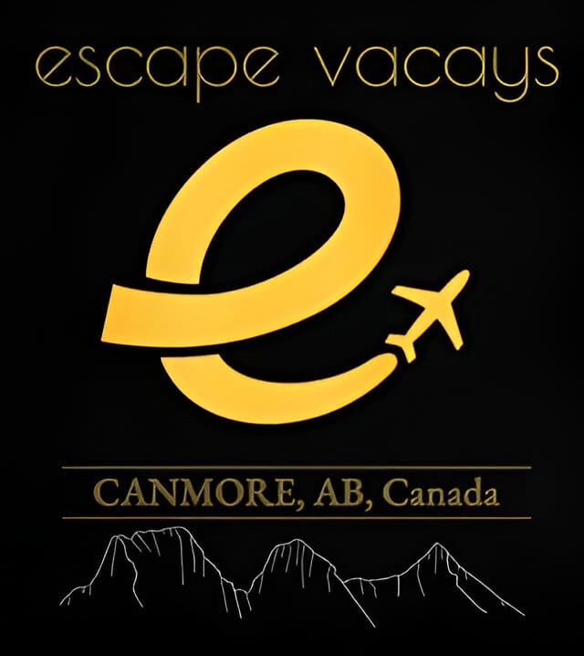 Escape Vacays logo with plane and mountains.